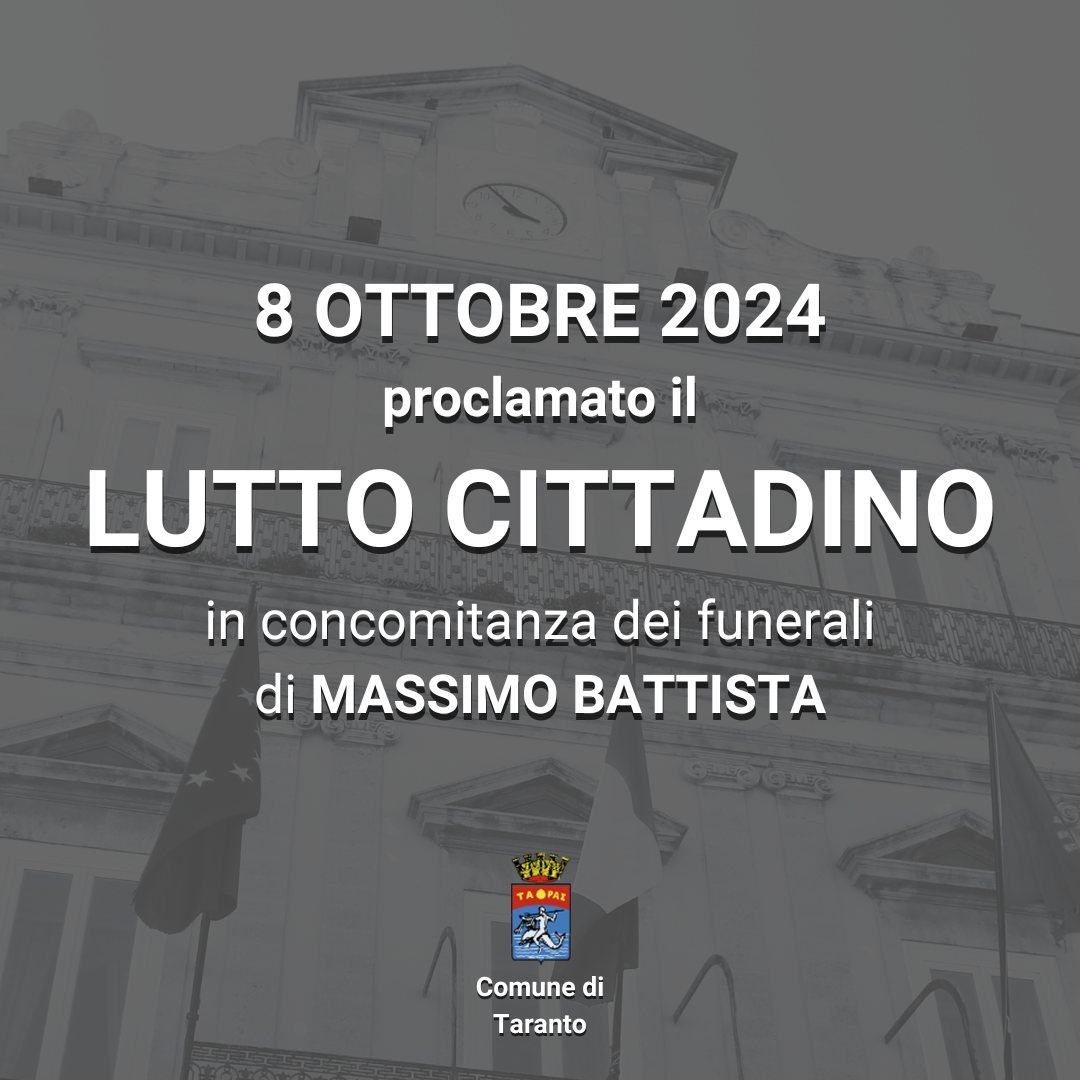 Proclamazione del lutto cittadino per la scomparsa del Consigliere Comunale Massimo Battista